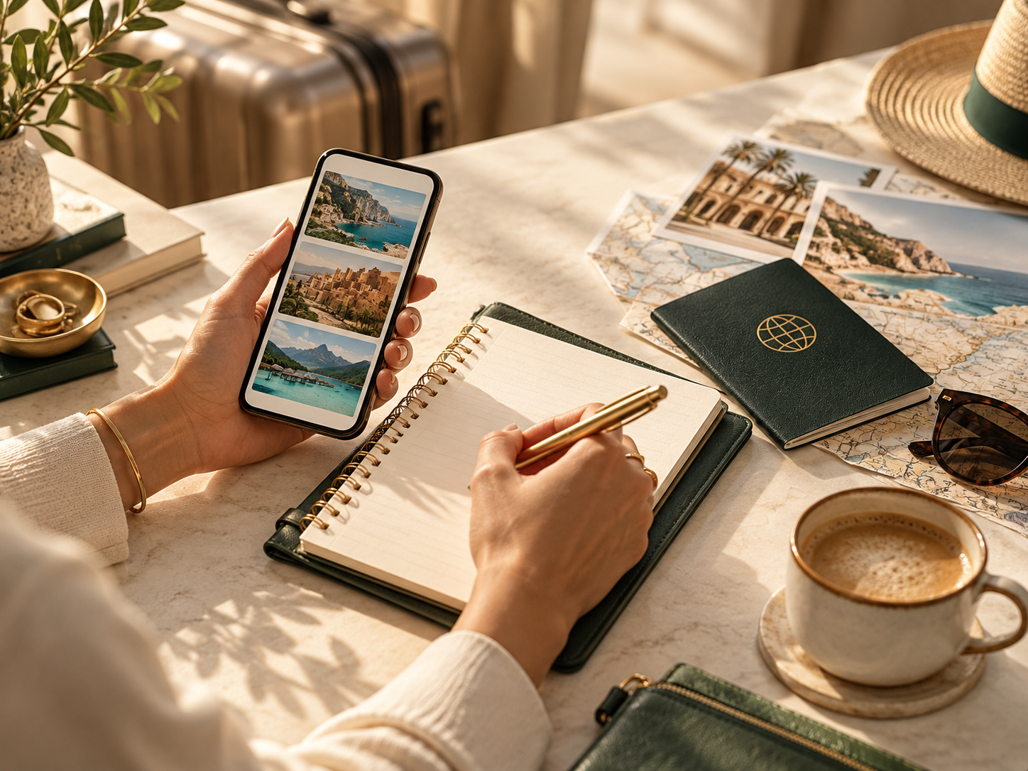 Comparing destinations across a phone and a travel notebook