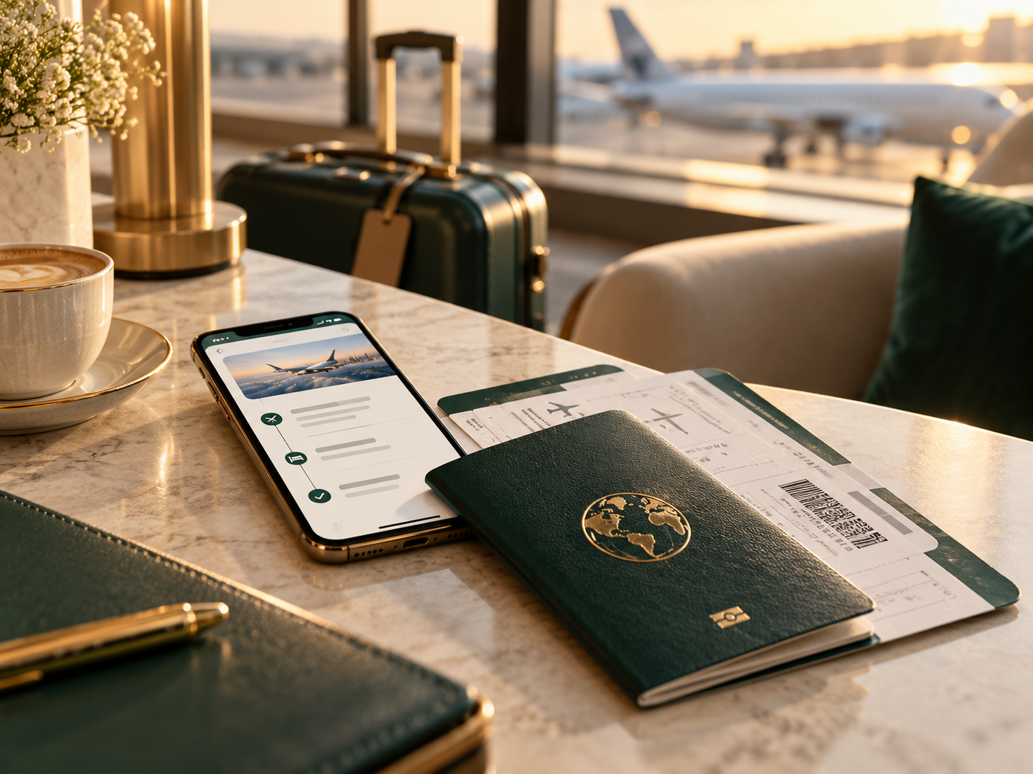 Passport and boarding pass ready at the airport